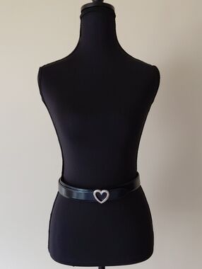 Moschino Black Leather Belt with Silver Heart Buckle